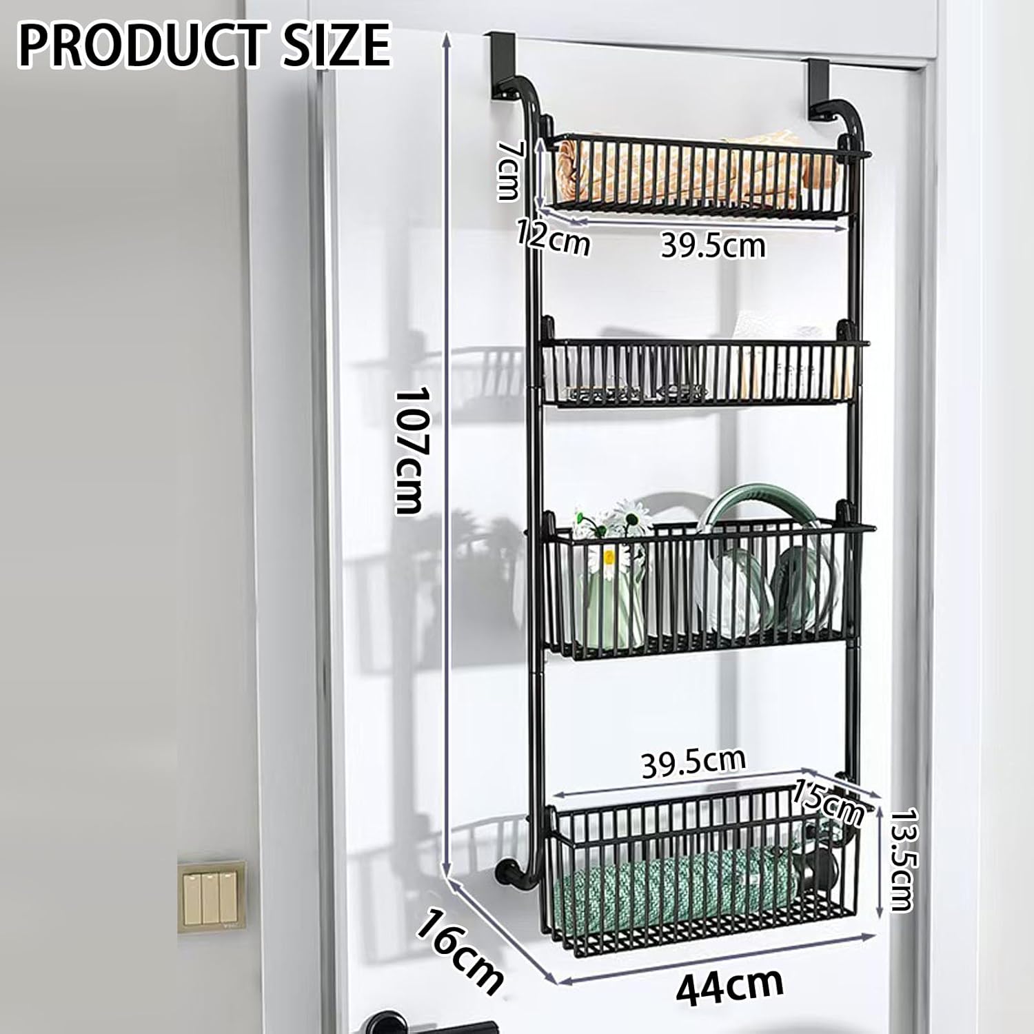 CARLA HOME 4-Tier Over the Door Organiser – Metal Basket Door Storage Rack