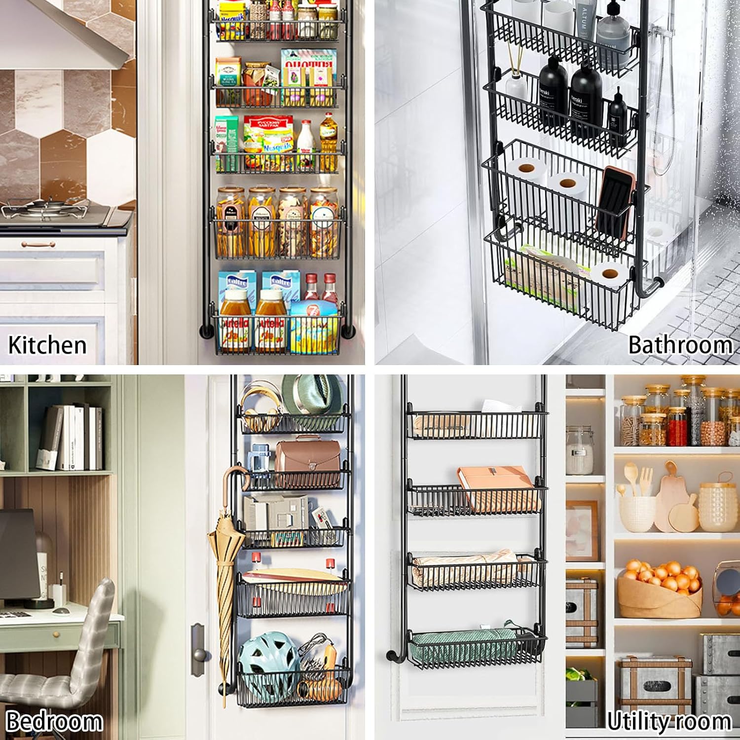 CARLA HOME 4-Tier Over the Door Organiser – Metal Basket Door Storage Rack