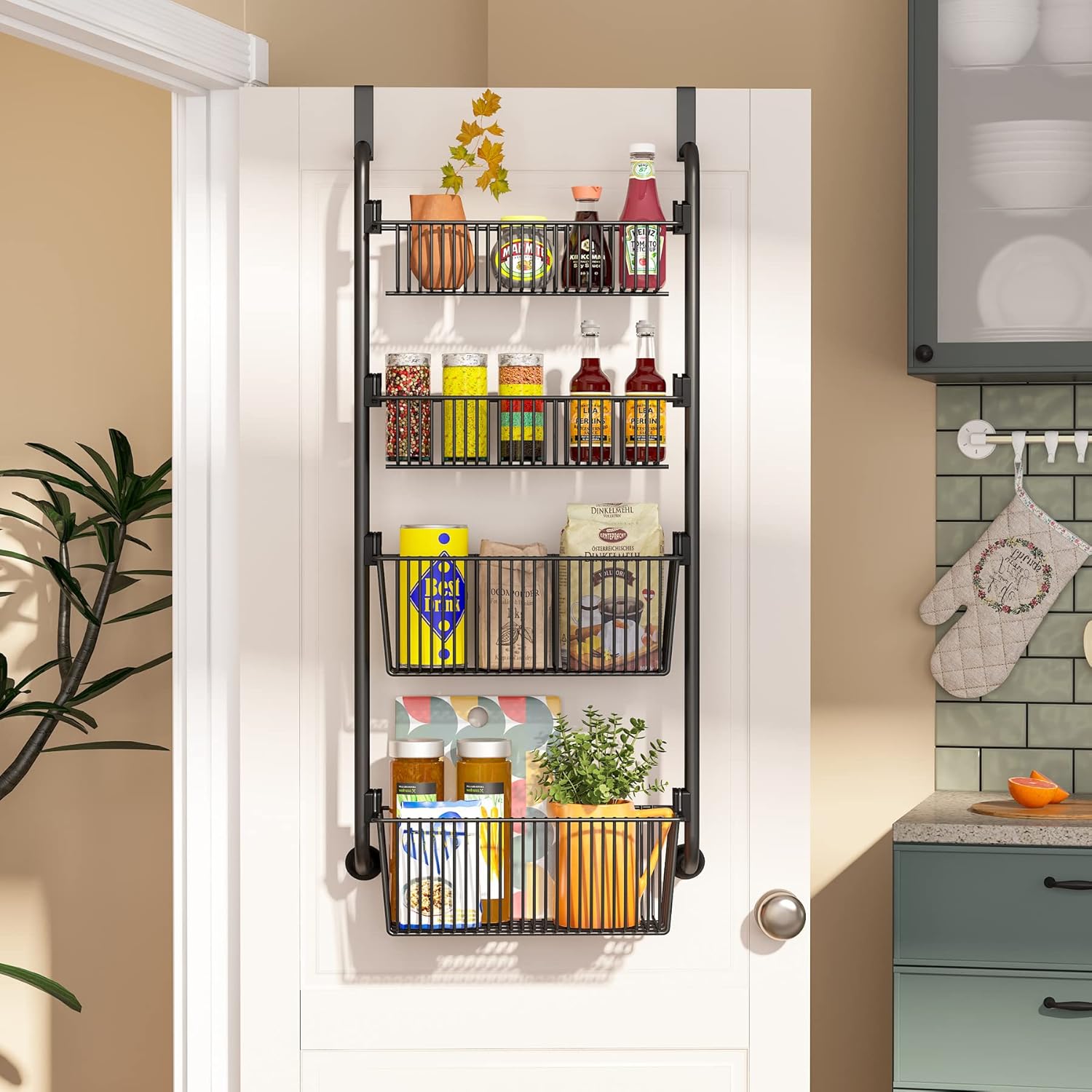 CARLA HOME 4-Tier Over the Door Organiser – Metal Basket Door Storage Rack