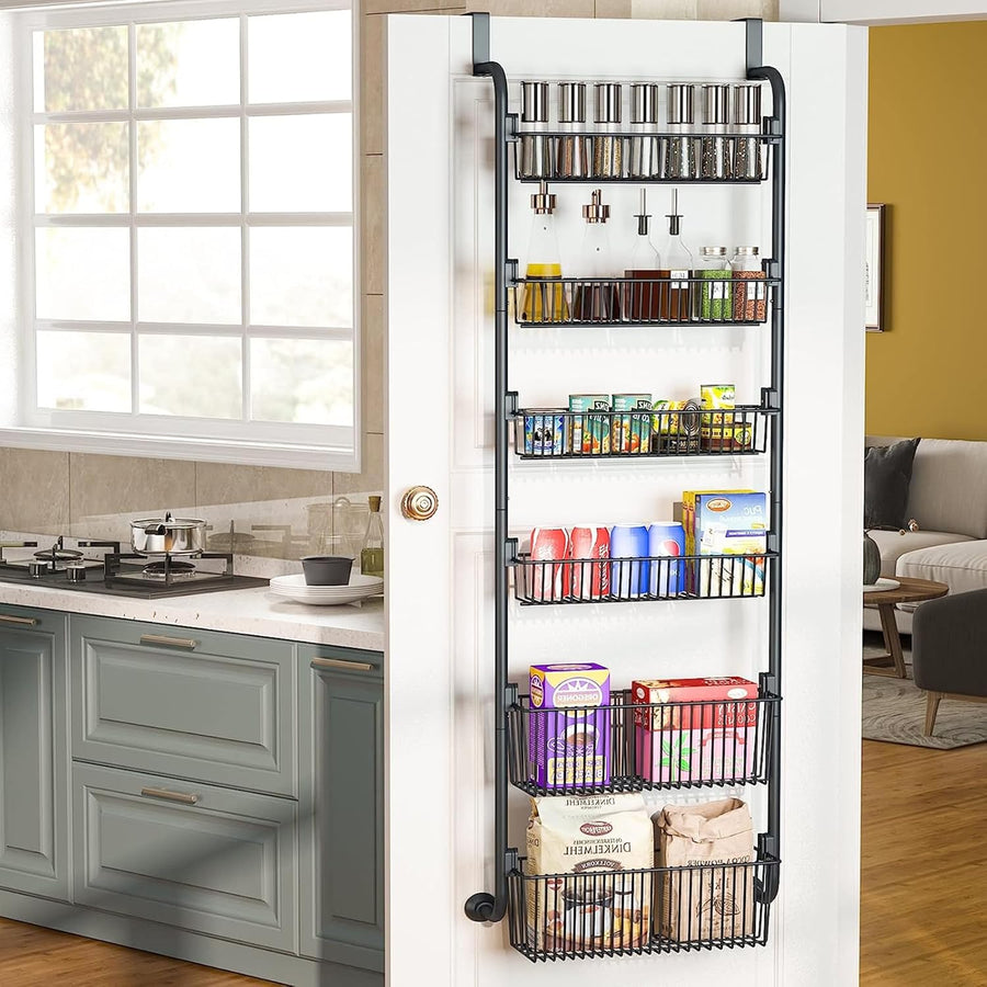 CARLA HOME 6-Tier Over the Door Organiser – Black with Metal Baskets
