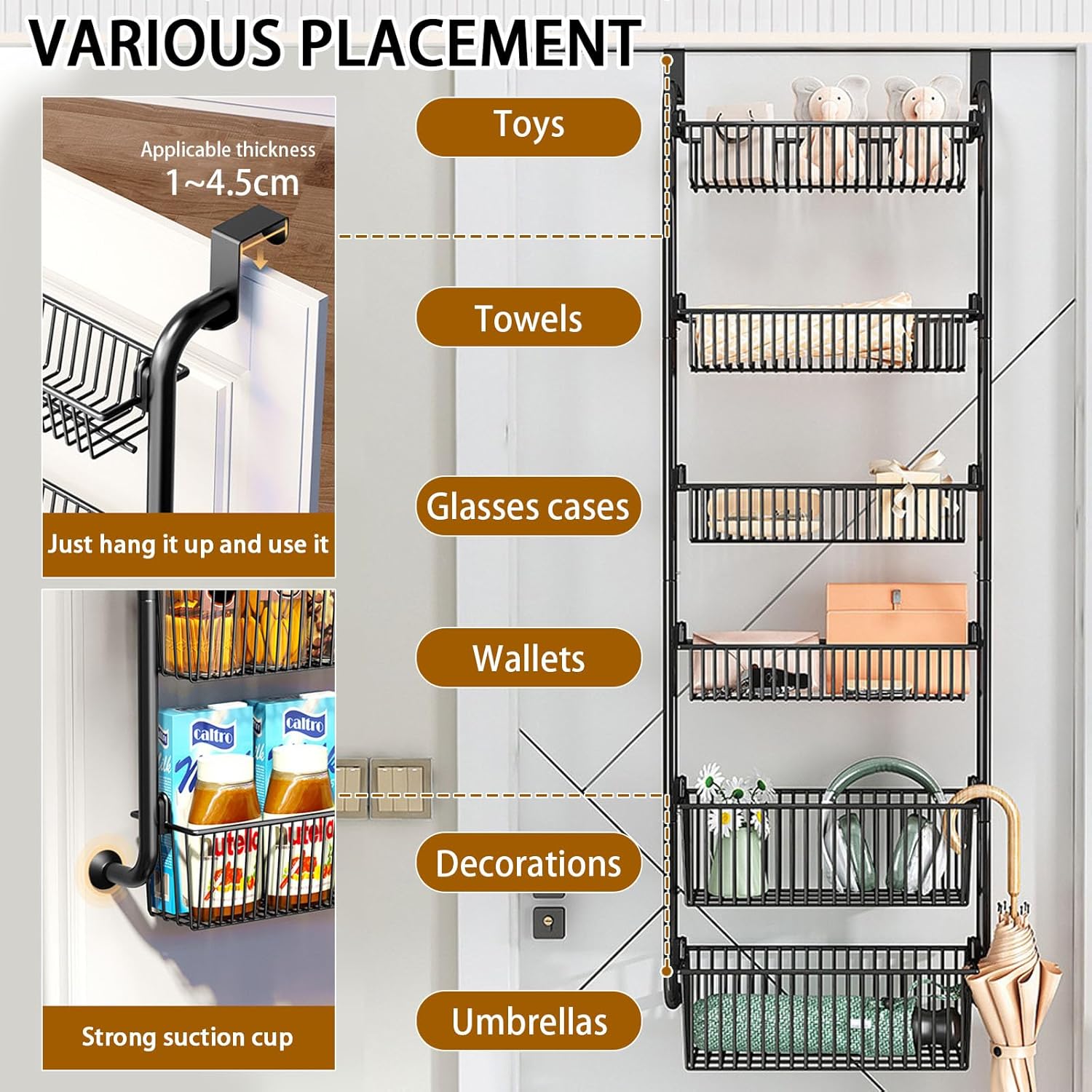 CARLA HOME 6-Tier Over the Door Organiser – Black with Metal Baskets