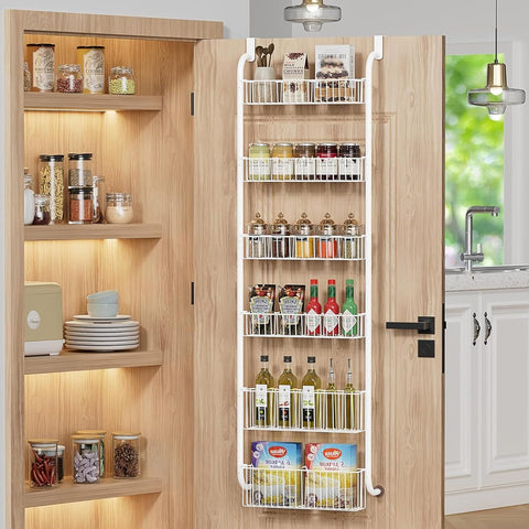CARLA HOME 6-Tier Over the Door Organiser – White with Metal Baskets