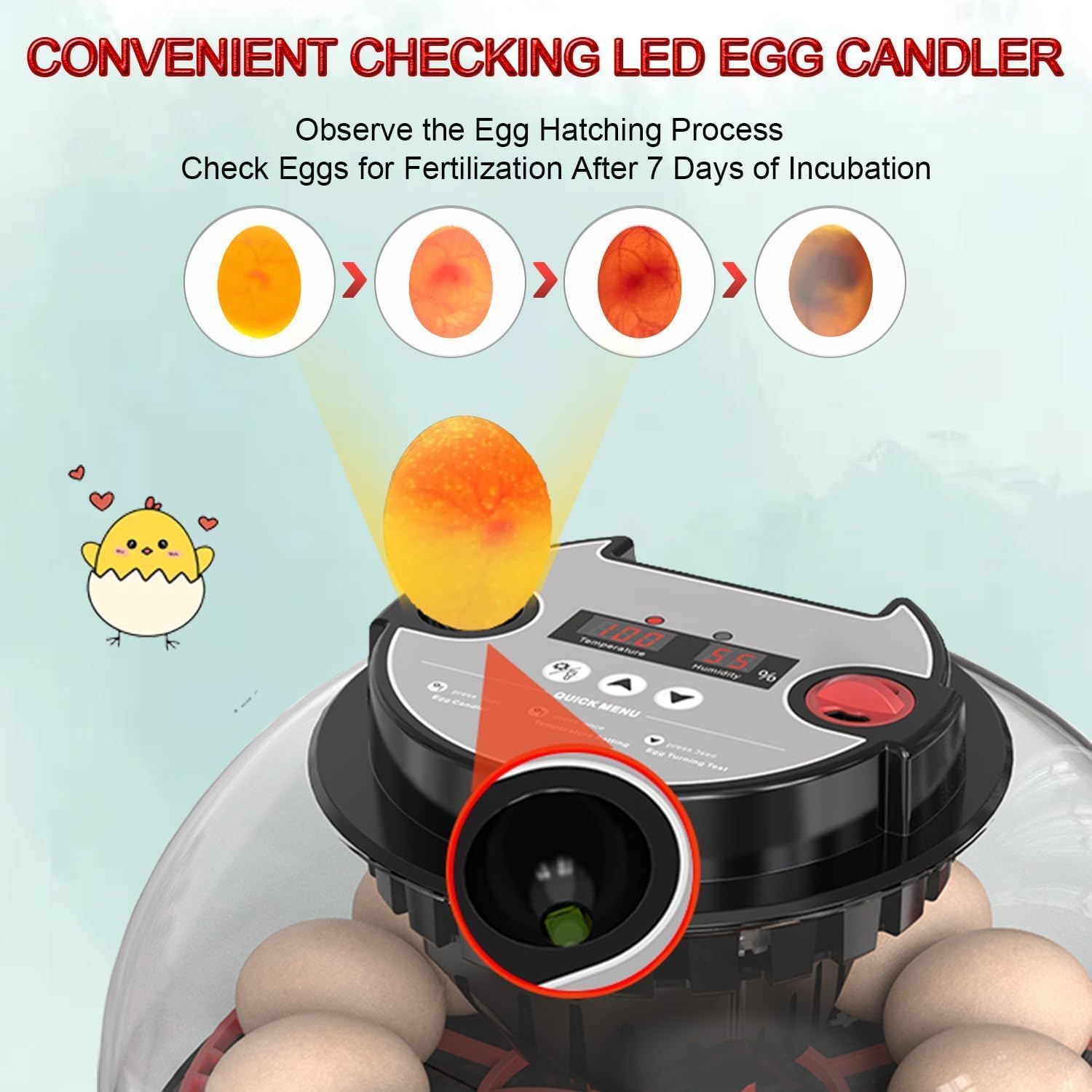 CARLA HOME Automatic Egg Incubator with LED Display & Candler - 12 Egg