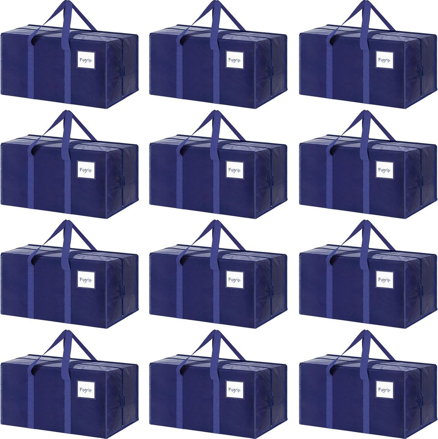 CARLA HOME Large Moving Storage Bags – Blue 12 Pack, 95L with Zippers & Handles