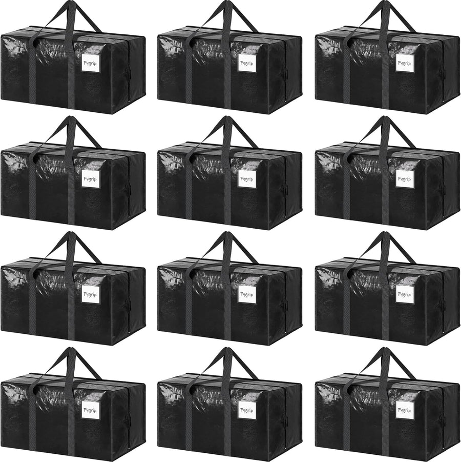 CARLA HOME Large Moving Storage Bags – Black 12 Pack, 95L with Zippers & Handles