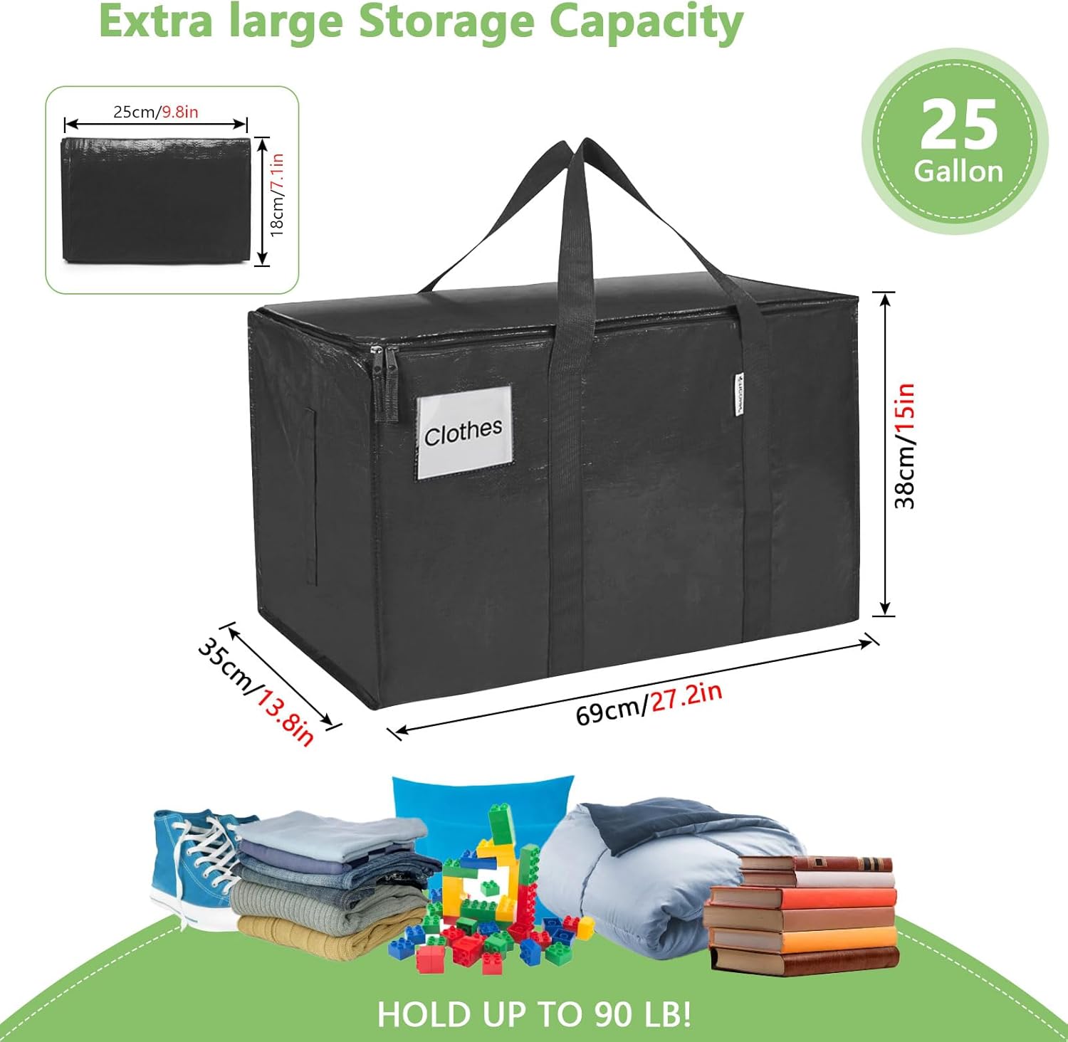 CARLA HOME Large Moving Storage Bags – Black 12 Pack, 95L with Zippers & Handles