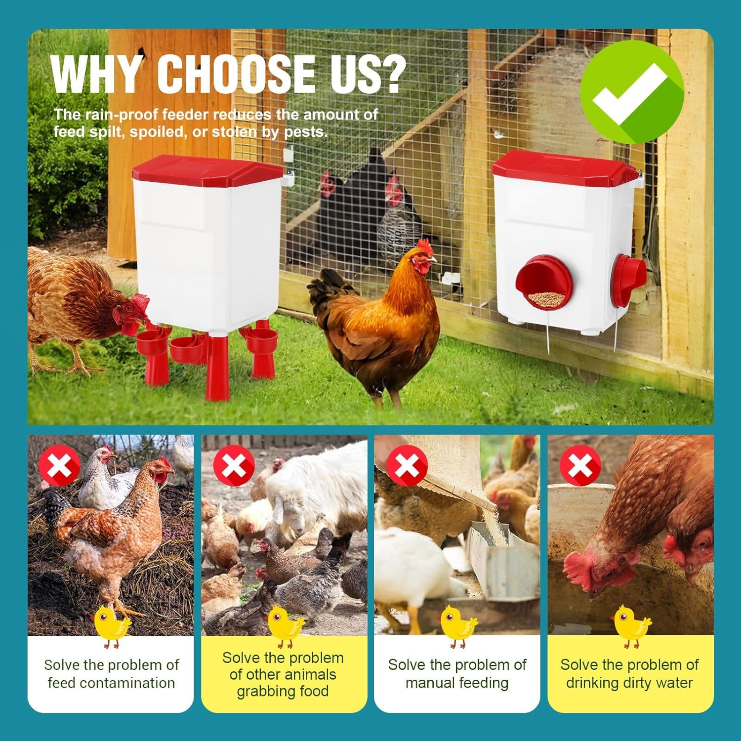 CARLA HOME Automatic Chicken Feeder Waterer Set - 8kg & 7L Red