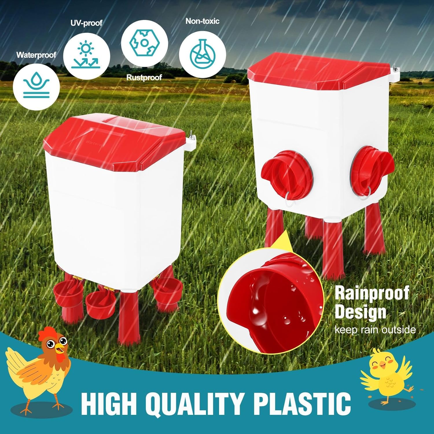 CARLA HOME Automatic Chicken Feeder Waterer Set - 8kg & 7L Red