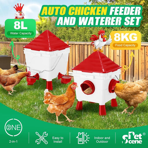 CARLA HOME Chicken Feeder & Waterer Set 8KG Food 8L Water