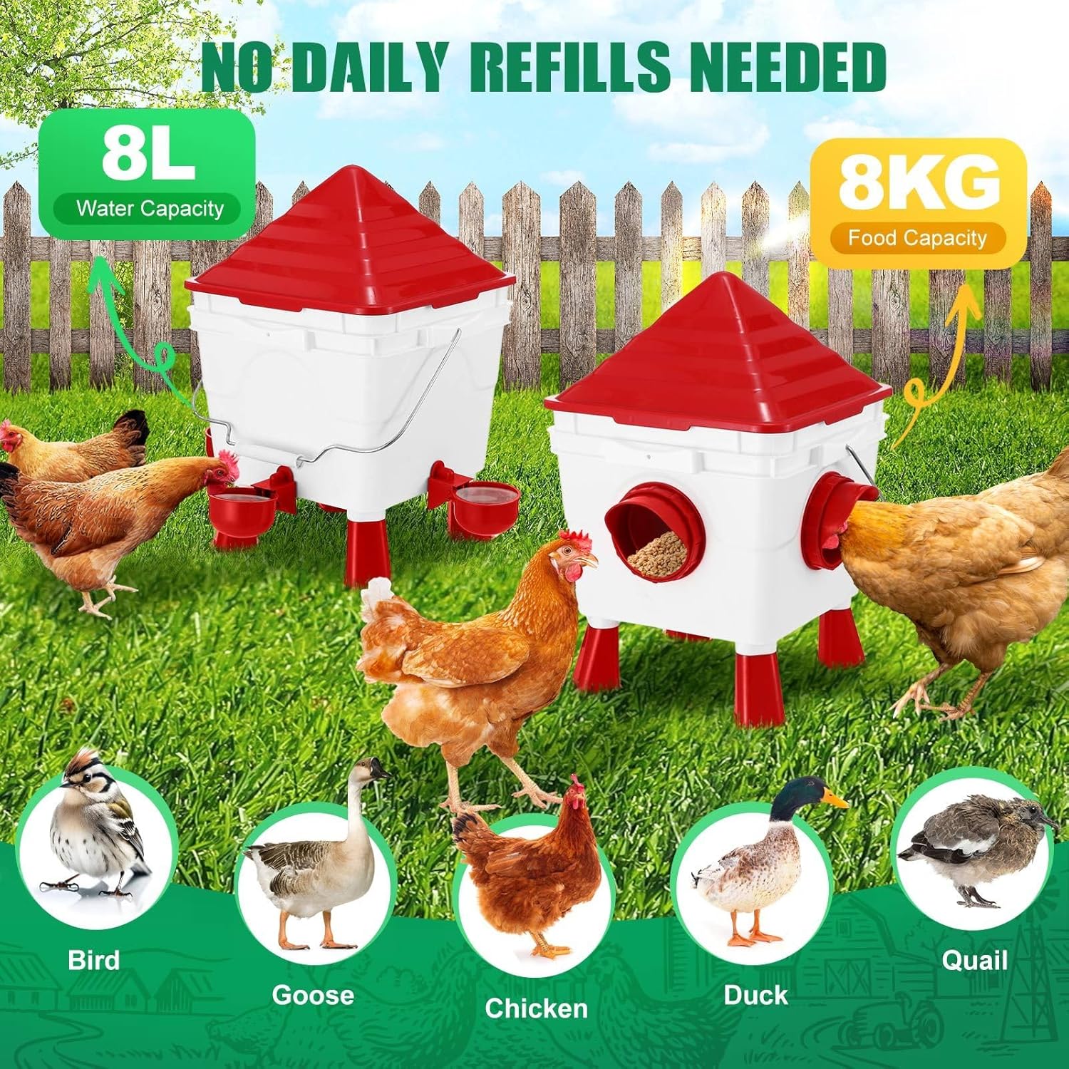 CARLA HOME Chicken Feeder & Waterer Set 8KG Food 8L Water