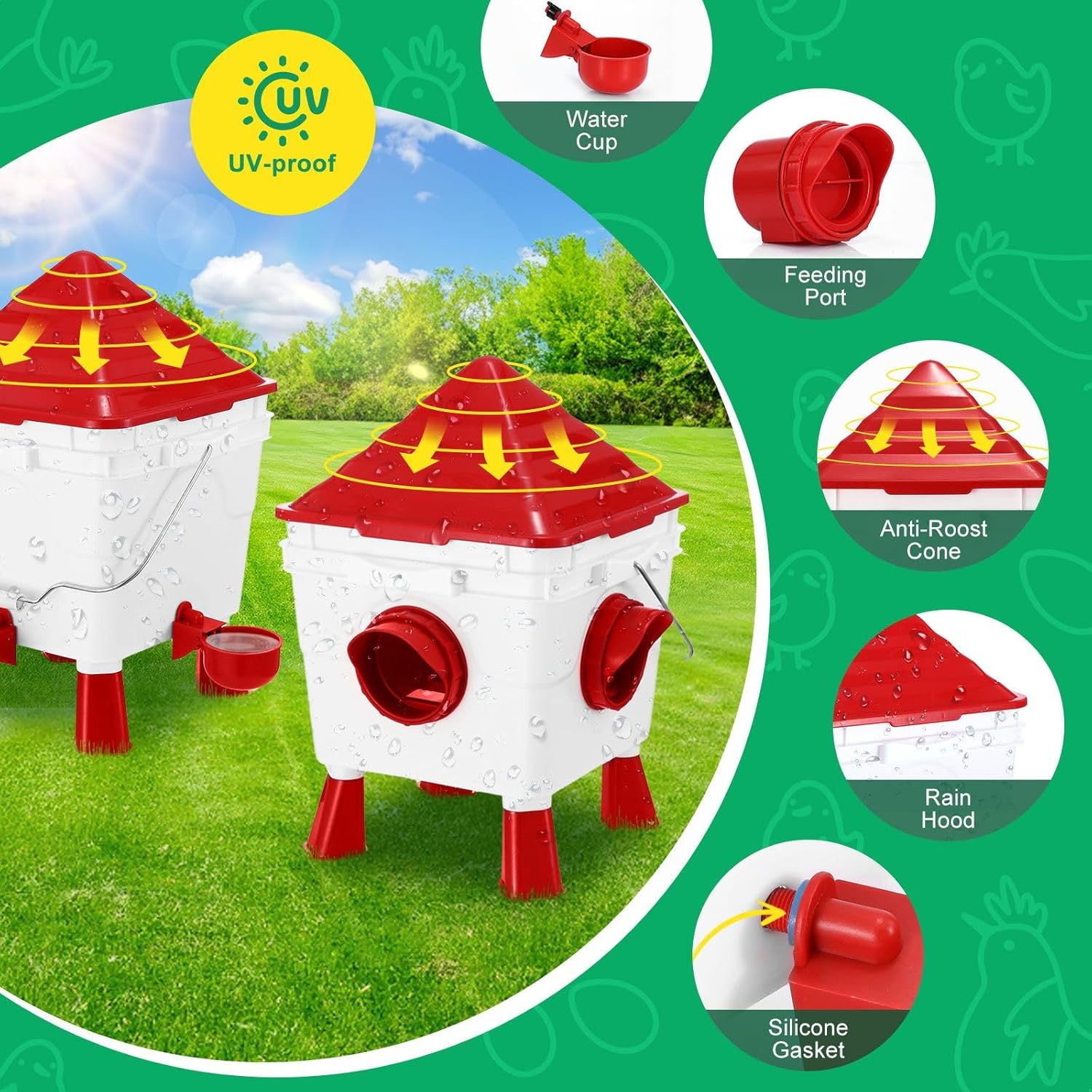 CARLA HOME Chicken Feeder & Waterer Set 8KG Food 8L Water