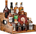 CARLA HOME 3-Tier Liquor Bottle Display Shelf with Rustic Wood & Metal Rail
