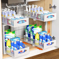 CARLA HOME Height-Adjustable L-Shape Under Sink Organizer with Pull-Out Baskets - White, 2 Pack