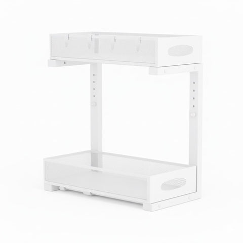 CARLA HOME Height-Adjustable L-Shape Under Sink Organizer with Pull-Out Baskets - White, 2 Pack