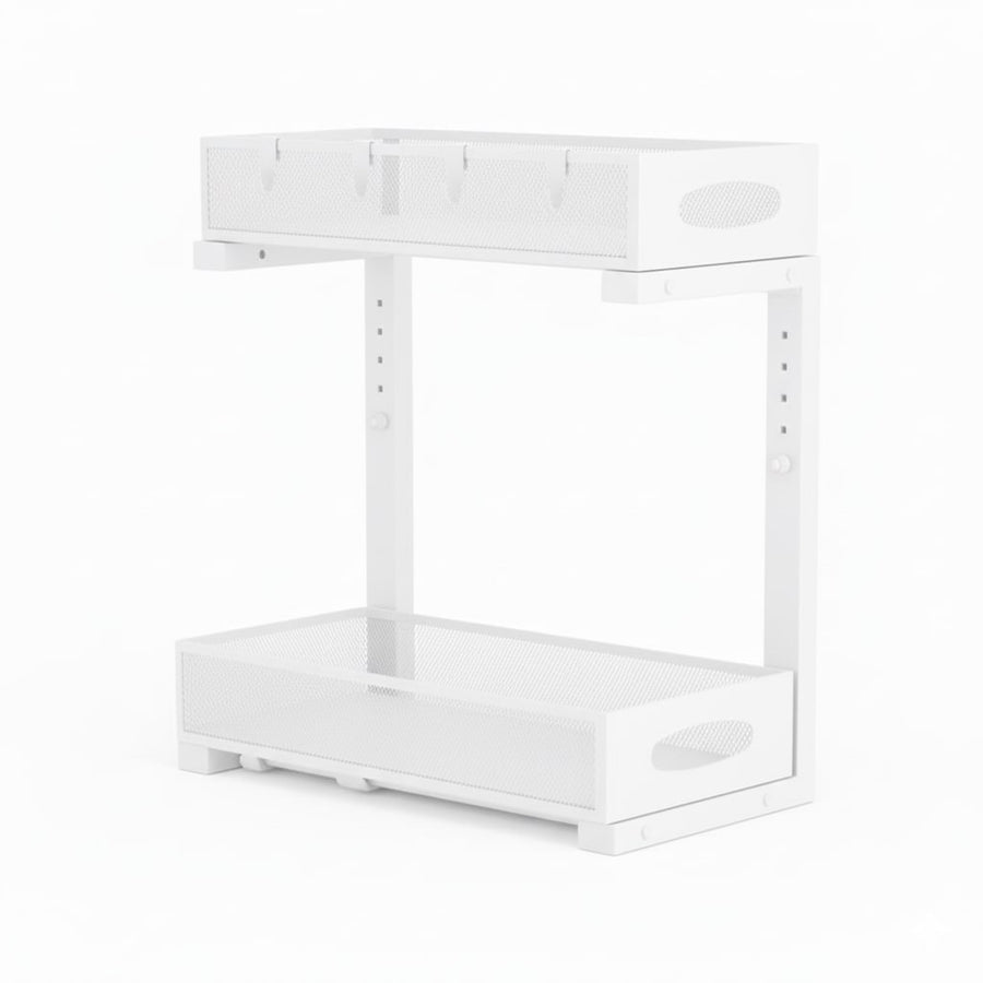 CARLA HOME Height-Adjustable L-Shape Under Sink Organizer with Pull-Out Baskets - White, 2 Pack