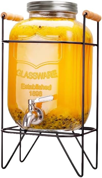 CARLA HOME Glass Drink Dispenser – 5L with Metal Stand & Stainless Steel Tap
