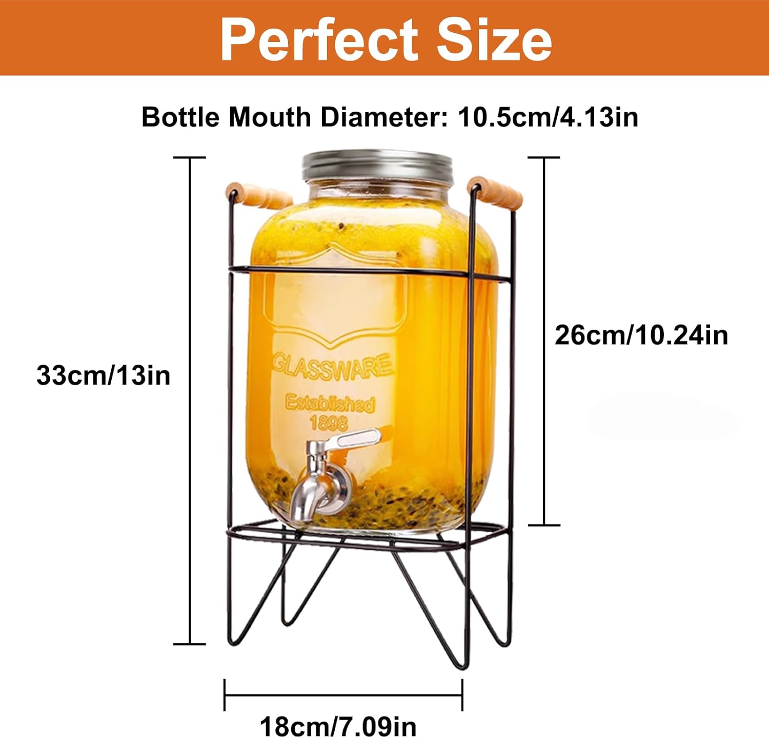 CARLA HOME Glass Drink Dispenser – 5L with Metal Stand & Stainless Steel Tap