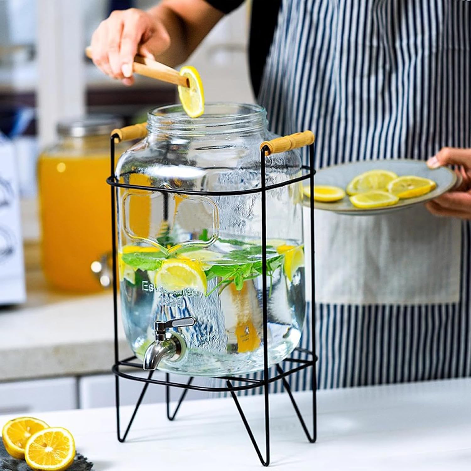 CARLA HOME Glass Drink Dispenser – 5L with Metal Stand & Stainless Steel Tap