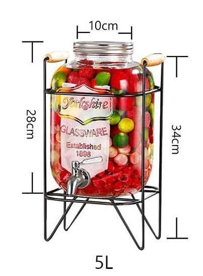 CARLA HOME Glass Drink Dispenser – 5L with Metal Stand & Stainless Steel Tap