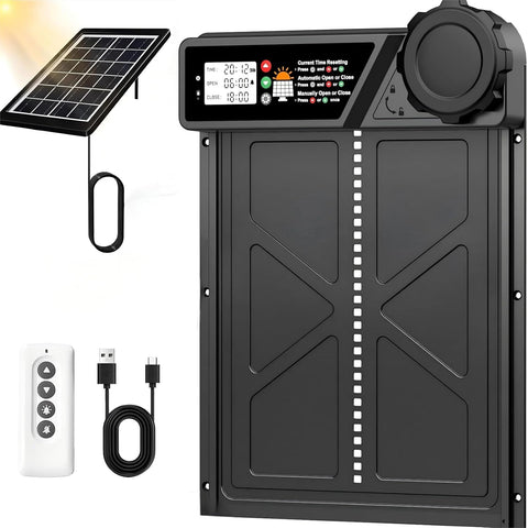 CARLA HOME Solar Automatic Chicken Coop Door with Remote & LED Screen