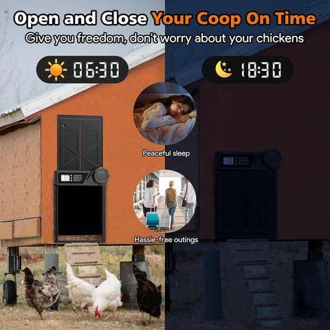 CARLA HOME Solar Automatic Chicken Coop Door with Remote & LED Screen