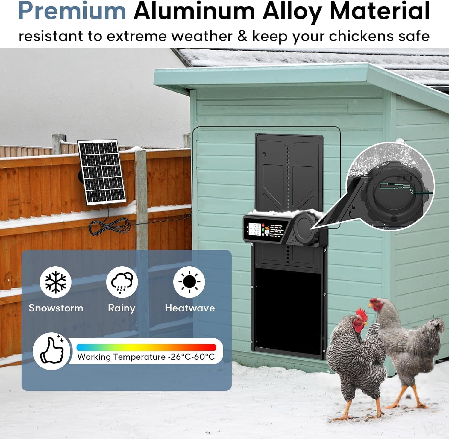 CARLA HOME Solar Automatic Chicken Coop Door with Remote & LED Screen
