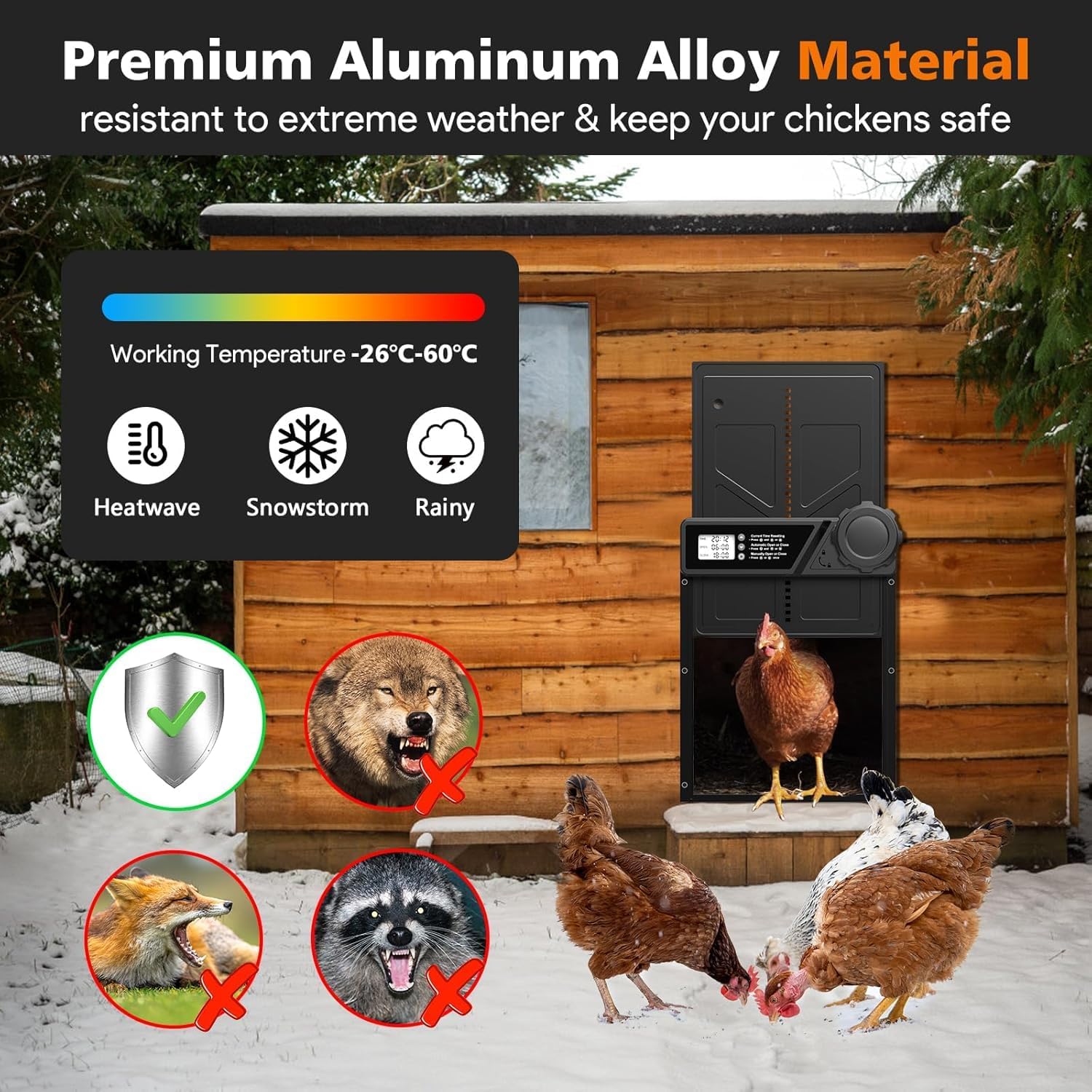 CARLA HOME Solar Automatic Chicken Coop Door with Remote & LED Screen