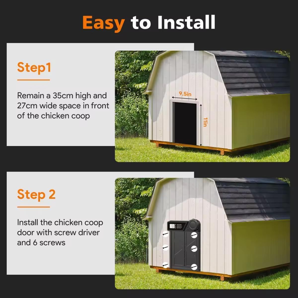 CARLA HOME Solar Automatic Chicken Coop Door with Remote & LED Screen