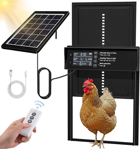 CARLA HOME Solar Automatic Chicken Coop Door with 4 Modes & Anti-Pinch