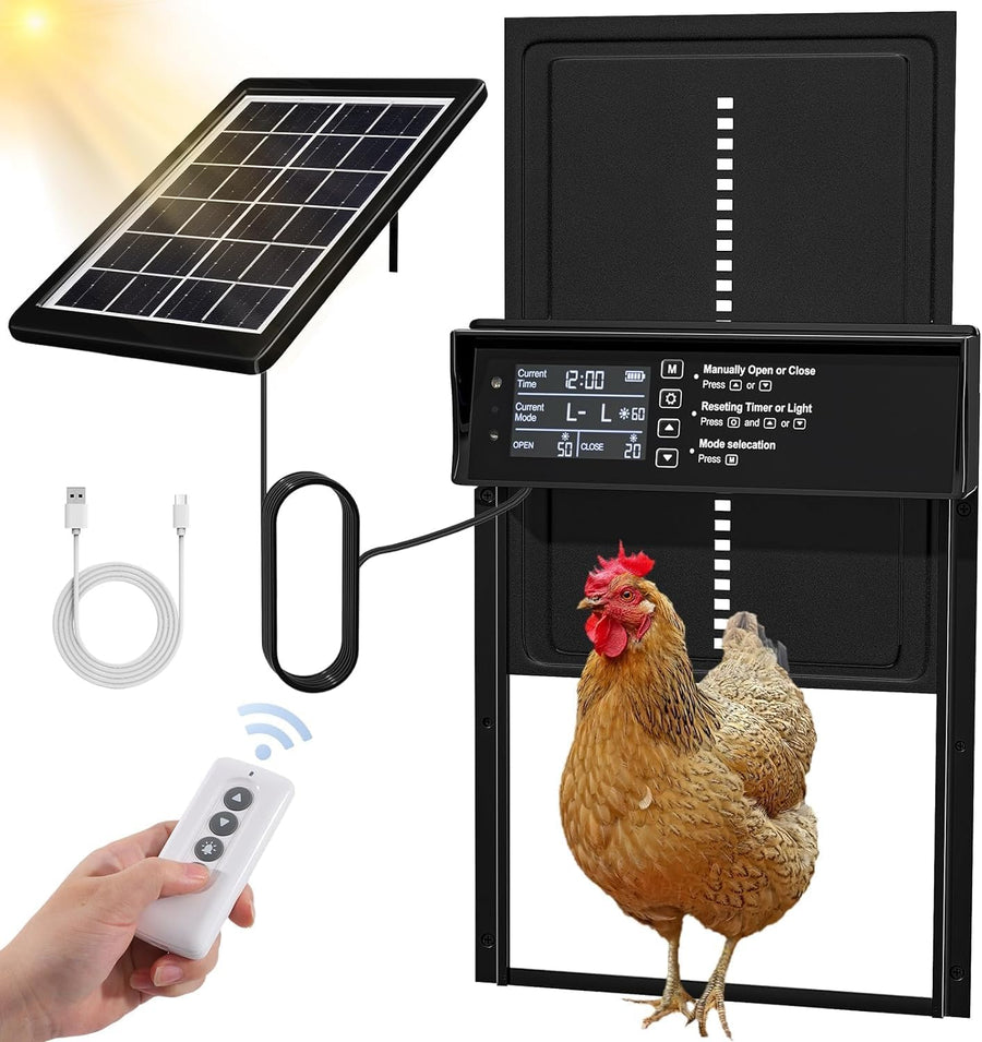 CARLA HOME Solar Automatic Chicken Coop Door with 4 Modes & Anti-Pinch