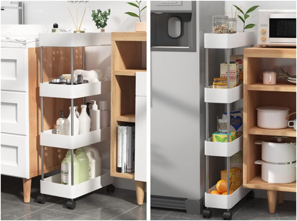 CARLA HOME Slim 4-Tier Storage Cart Organiser with Wheels