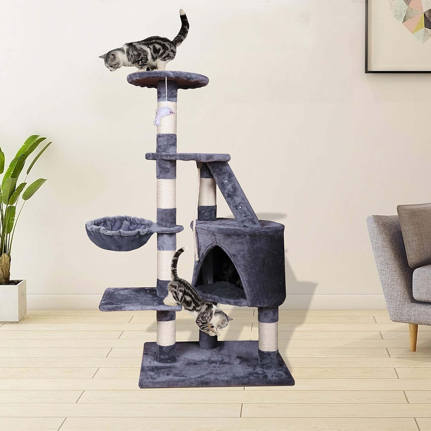 CARLA HOME Cat Tree – 120cm with Condo, Hammock & Plush Perch