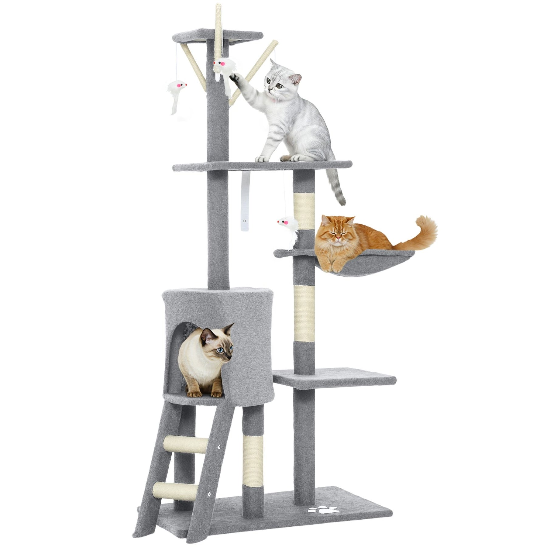 CARLA HOME 134cm Cat Tree with Hammock & Sisal Posts - Light Grey