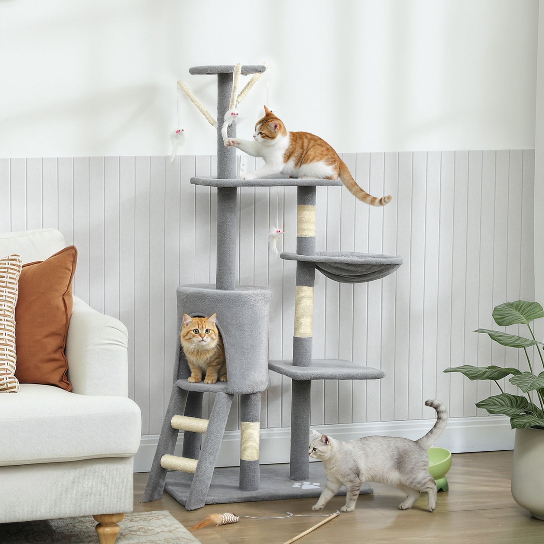 CARLA HOME 134cm Cat Tree with Hammock & Sisal Posts - Light Grey