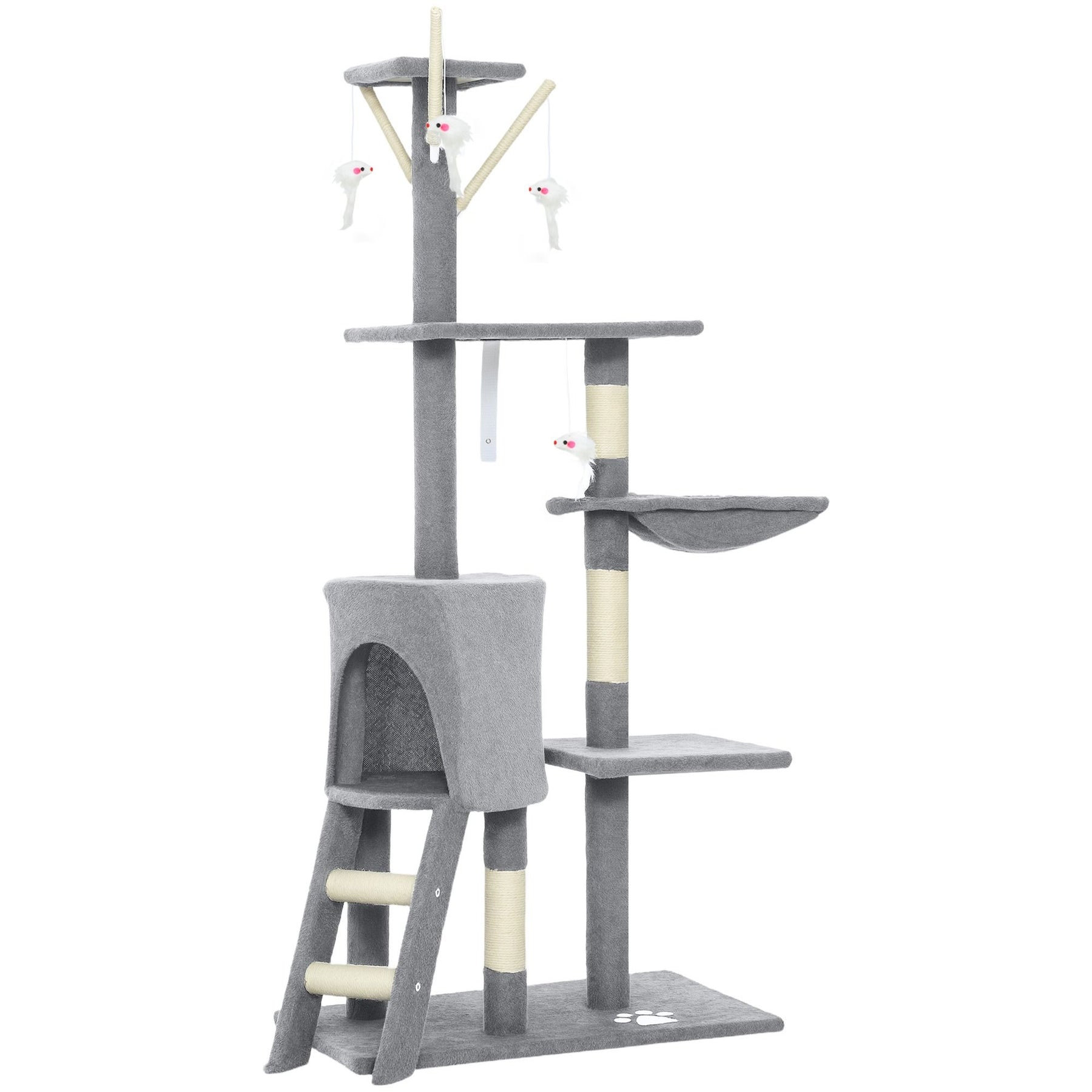 CARLA HOME 134cm Cat Tree with Hammock & Sisal Posts - Light Grey