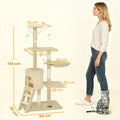 CARLA HOME Cat Tree with Hammock, Plush Perch & Sisal Posts - Beige 134cm