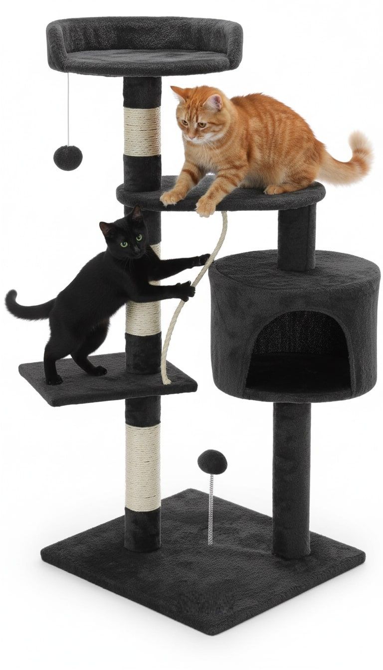 CARLA HOME Cat Tree with Plush Perch, Condo & Sisal Posts - Dark Grey 140cm