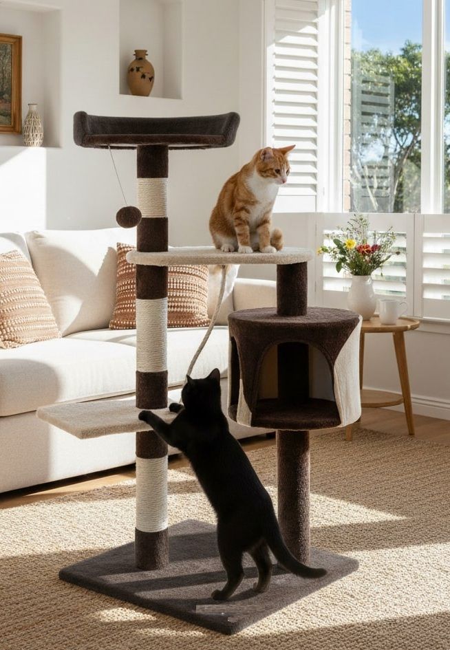 CARLA HOME Cat Tree with Plush Perch, Condo & Sisal Posts - Dark Grey 140cm