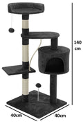 CARLA HOME Cat Tree with Plush Perch, Condo & Sisal Posts - Dark Grey 140cm