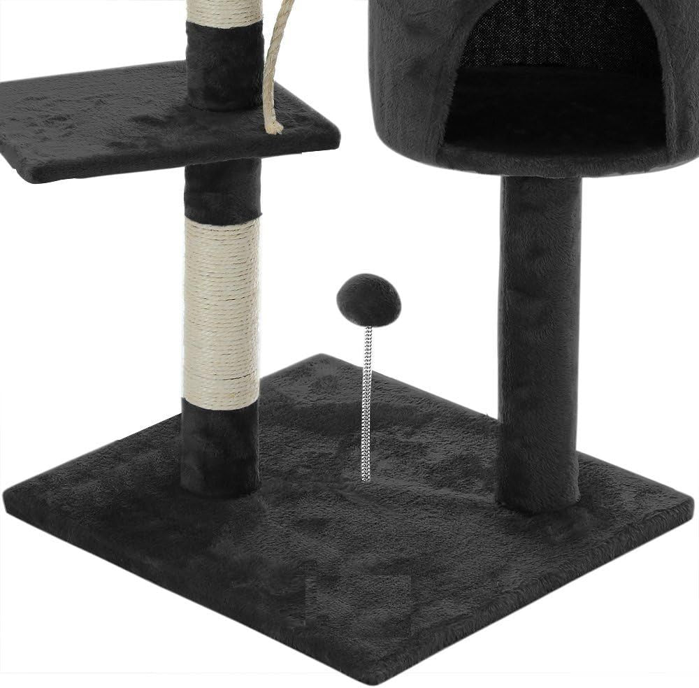 CARLA HOME Cat Tree with Plush Perch, Condo & Sisal Posts - Dark Grey 140cm