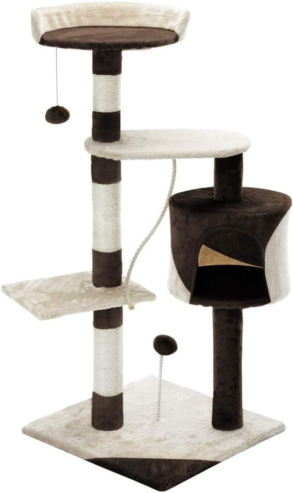 CARLA HOME Cat Tree with Plush Perch, Condo & Sisal Posts - Beige 140cm