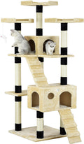 CARLA HOME Cat Tree Tower – Beige 180cm, Dual Condos & Sisal Ramps
