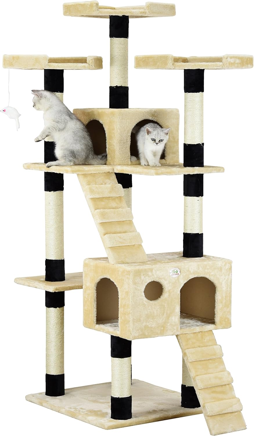 CARLA HOME Cat Tree Tower – Beige 180cm, Dual Condos & Sisal Ramps