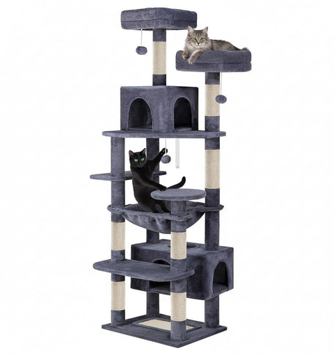 CARLA HOME Cat Tree Tower – Grey 180cm, Plush Perches & Dual Condos