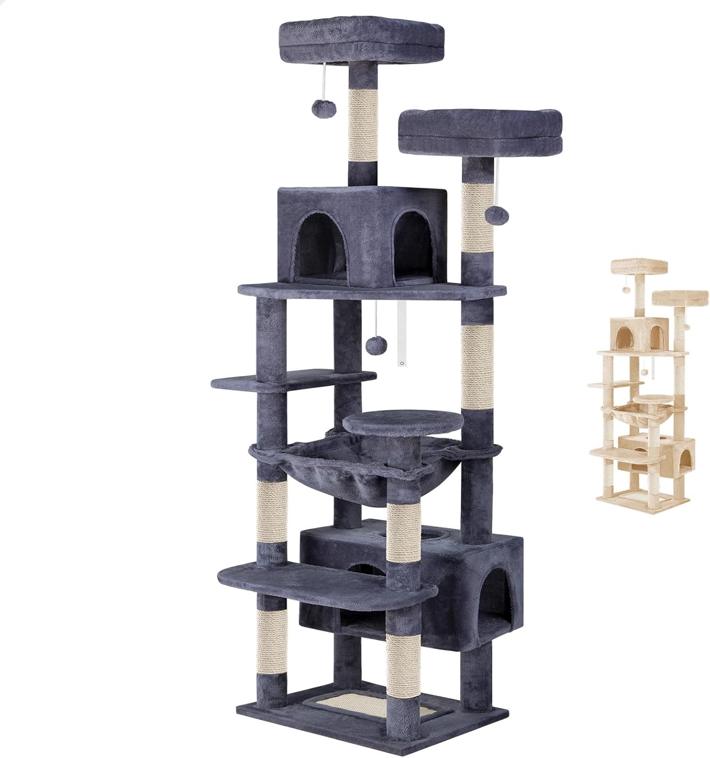 CARLA HOME Cat Tree Tower – Grey 180cm, Plush Perches & Dual Condos