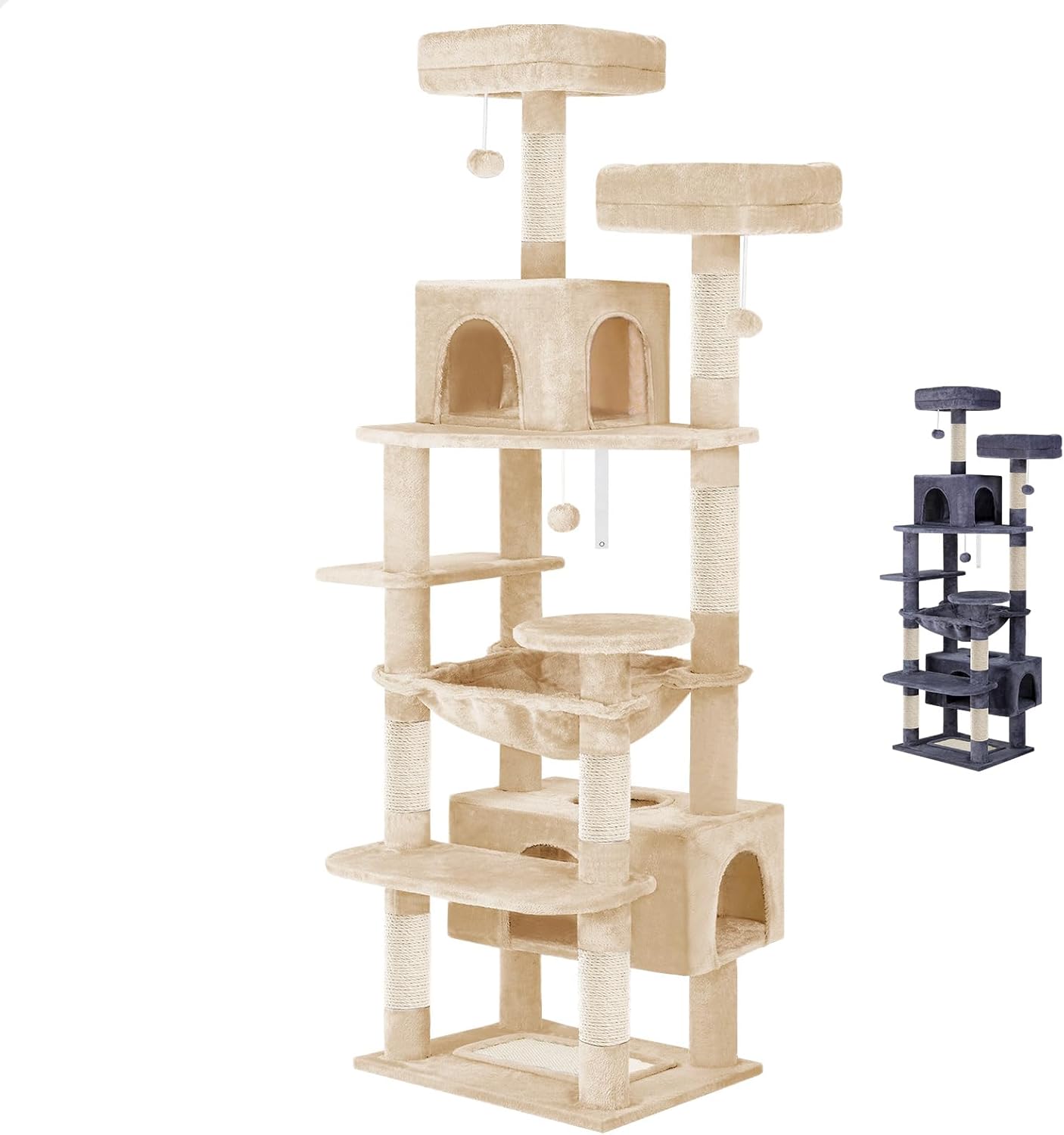 CARLA HOME Cat Tree Tower – Beige 180cm, Plush Perches & Dual Condos