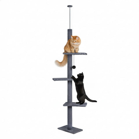 CARLA HOME Floor to Ceiling Cat Tree Tower – Grey 230-286cm Adjustable Height