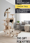 CARLA HOME Cat Tree Tower – Beige 134cm, Plush Perches & Sisal Scratching Posts