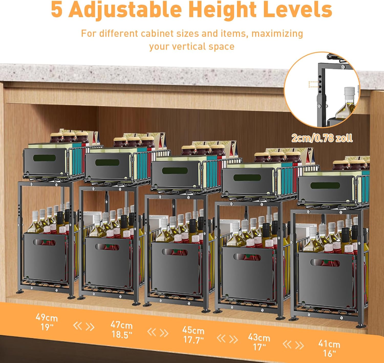 CARLA HOME Height-Adjustable 2-Tier Under Sink Organizer with Sliding Drawers - 1 Pack