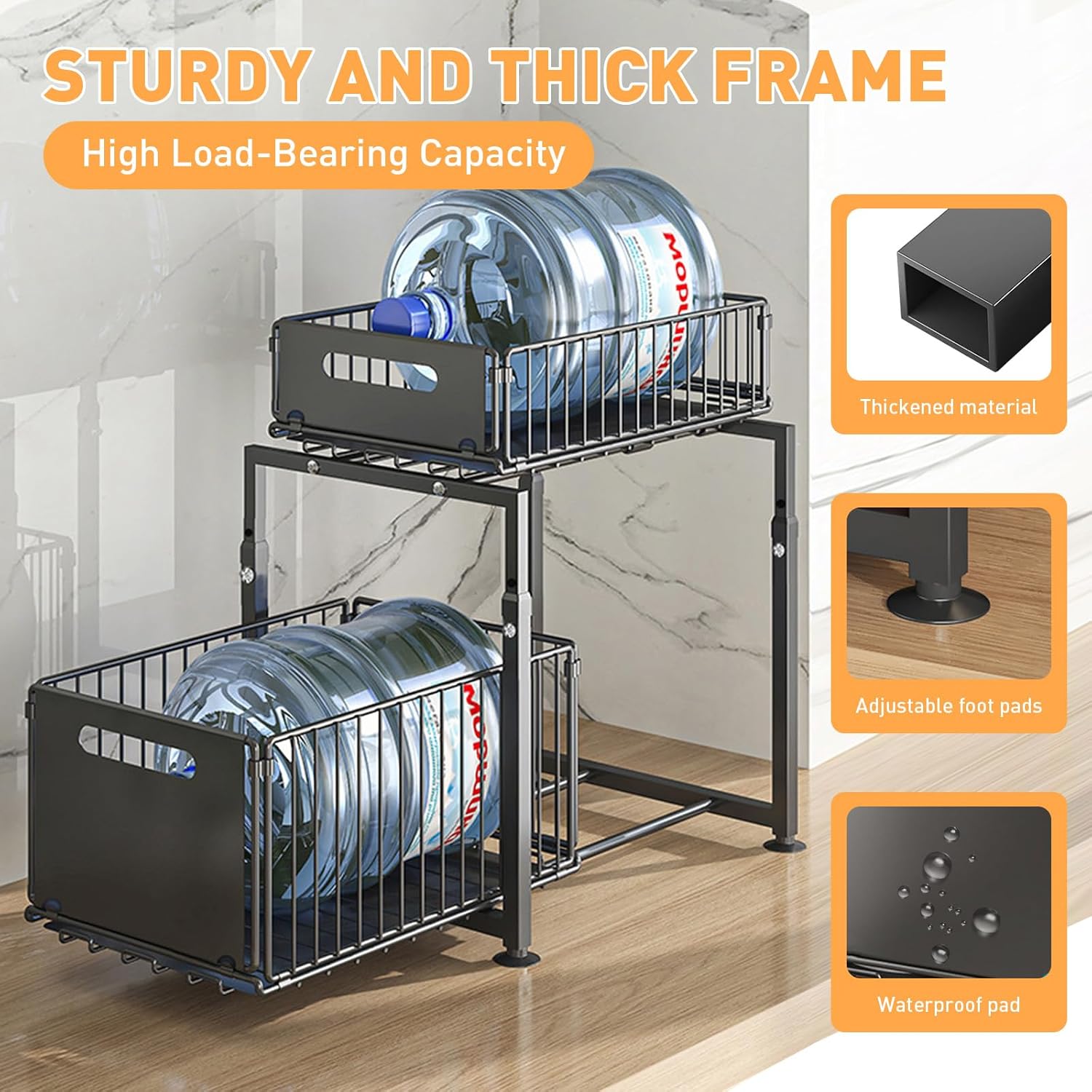 CARLA HOME Height-Adjustable 2-Tier Under Sink Organizer with Sliding Drawers - 1 Pack